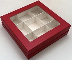 Коробка на 9 конфет "Люкс" Красная/Белая 16 см*16 см*4 см