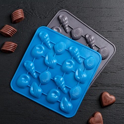 Форма для льда и шоколада, 16 ячеек, 17,3х17,3х1,5 см "Ракушки"